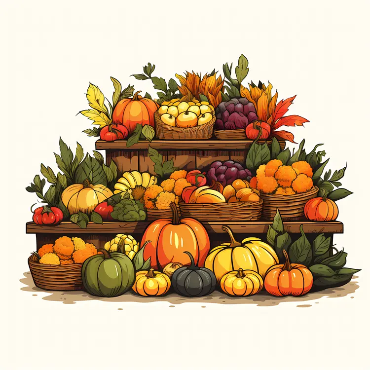 Colorful Autumn Harvest Display with Pumpkins