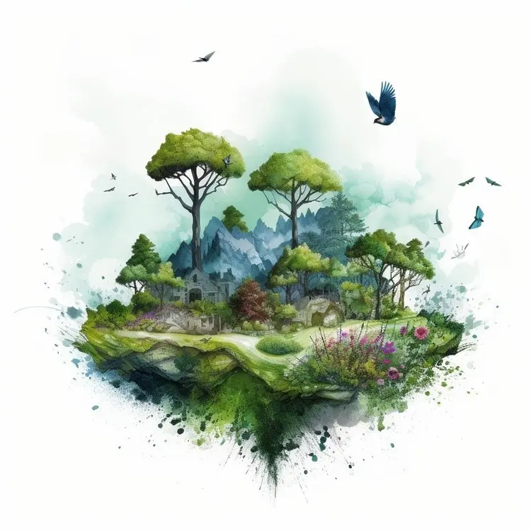Forest with Birds and Trees