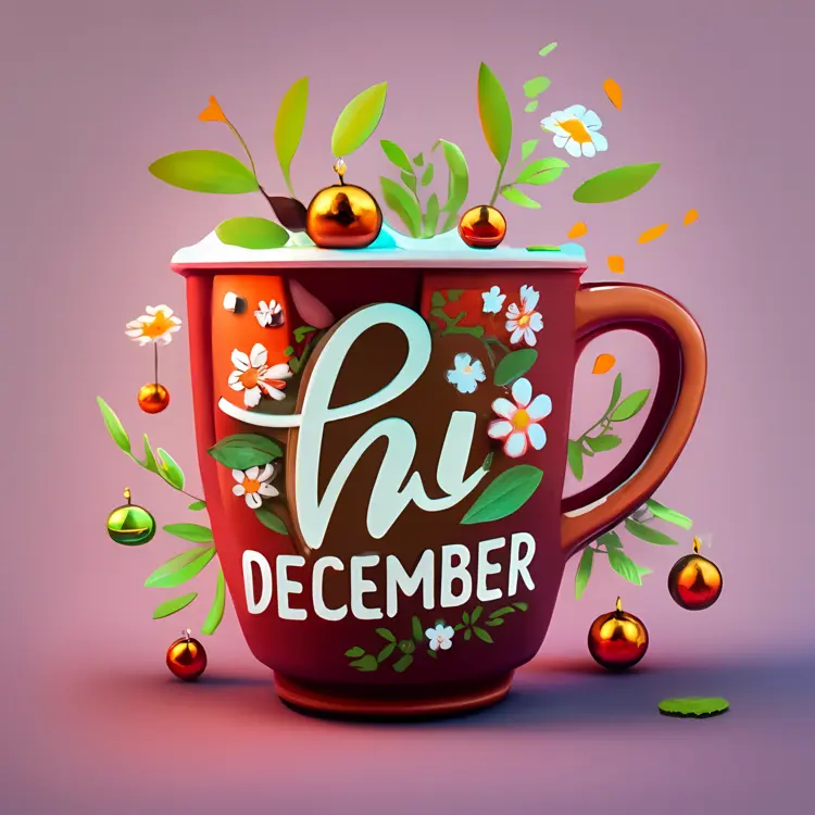 Decorative Cup with Ornaments and December Text