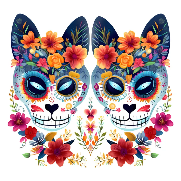 Colorful Sugar Skulls with Floral Decorations for Day of the Dead