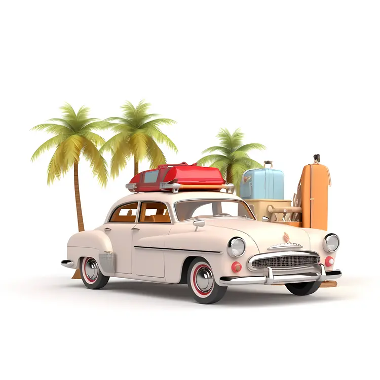 Vintage Car with Luggage for Summer Vacation