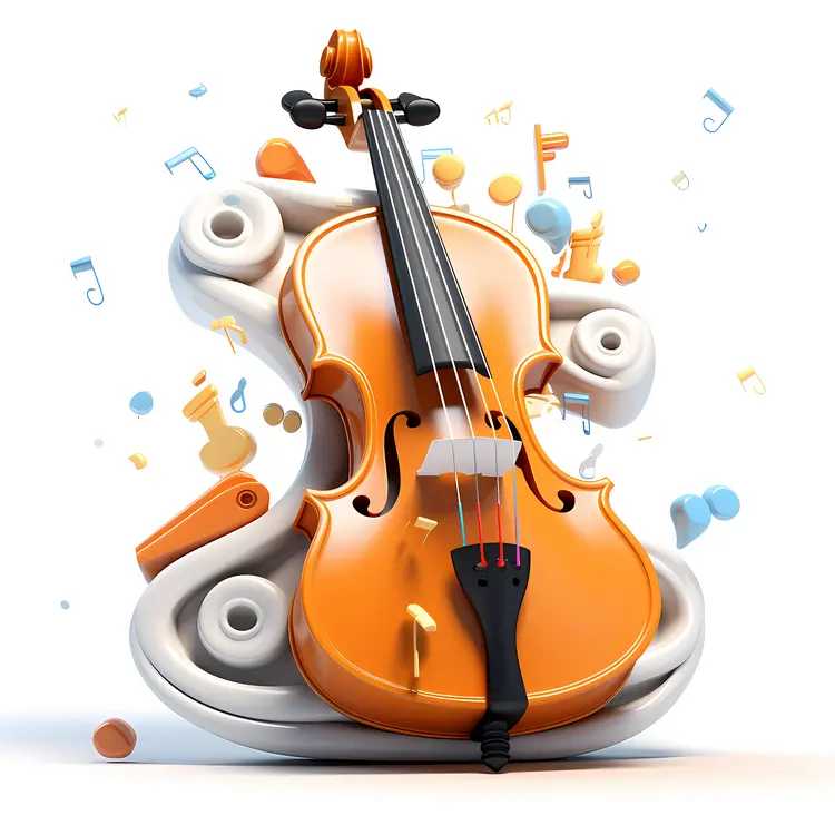 3D Violin with Musical Notes