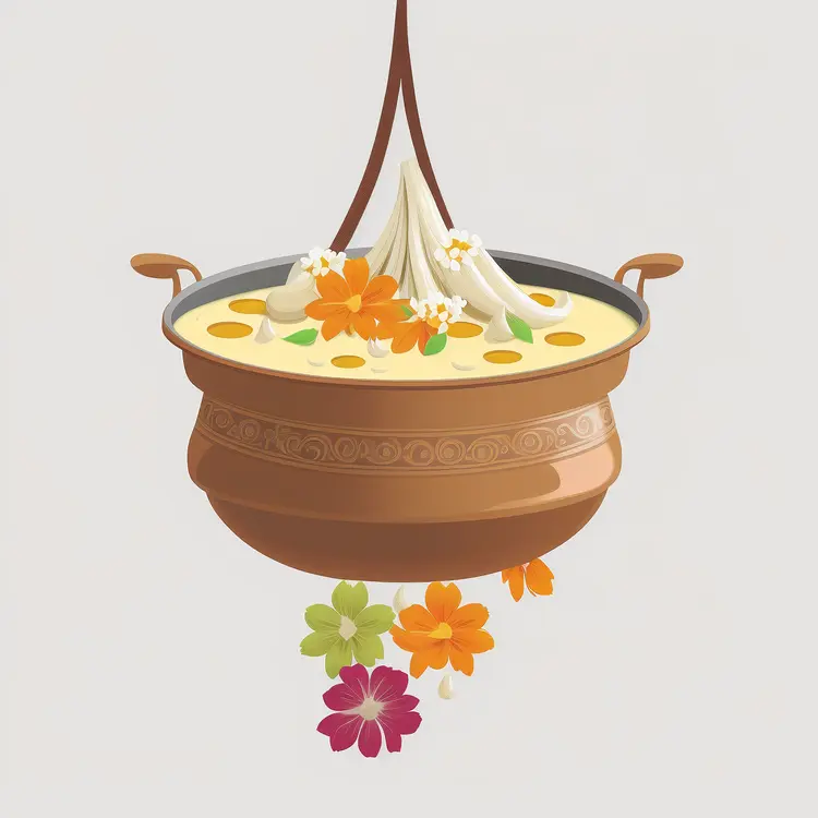 Traditional Brown Pot with Festive Decorations for Onam Celebration