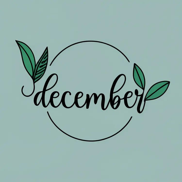 December Text with Circle and Leaves
