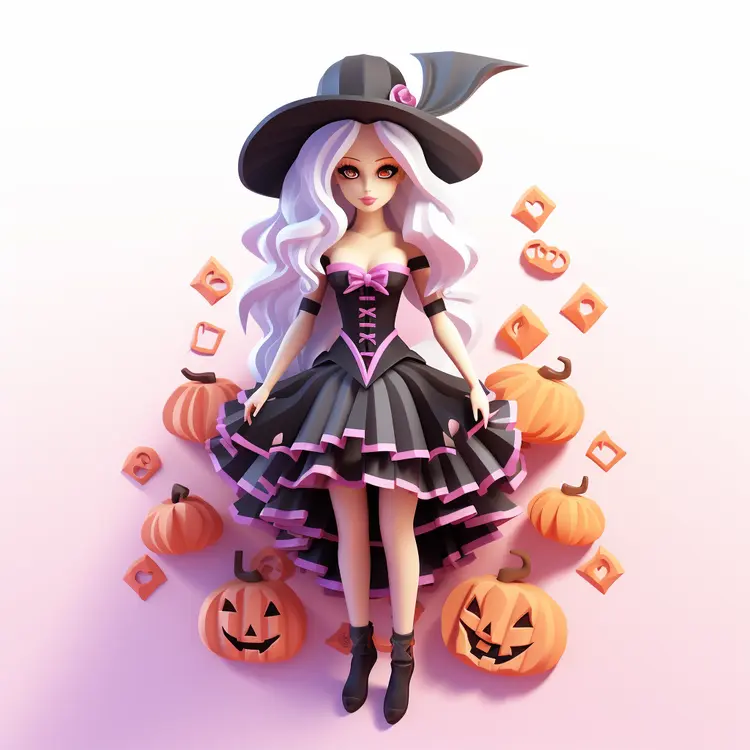 Halloween Witch Doll with Pumpkins