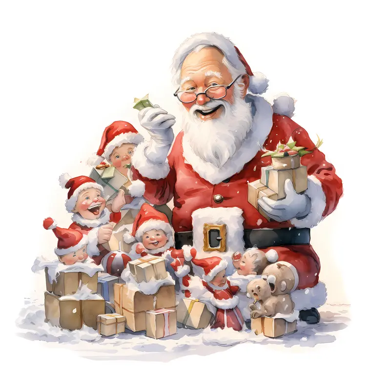 Santa Claus with Children and Gifts