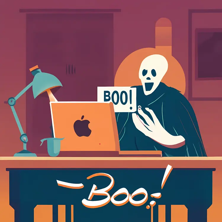 Ghost with Boo Sign on Laptop