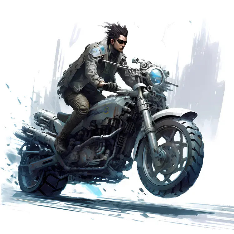 Motorcycle with Rider in Action