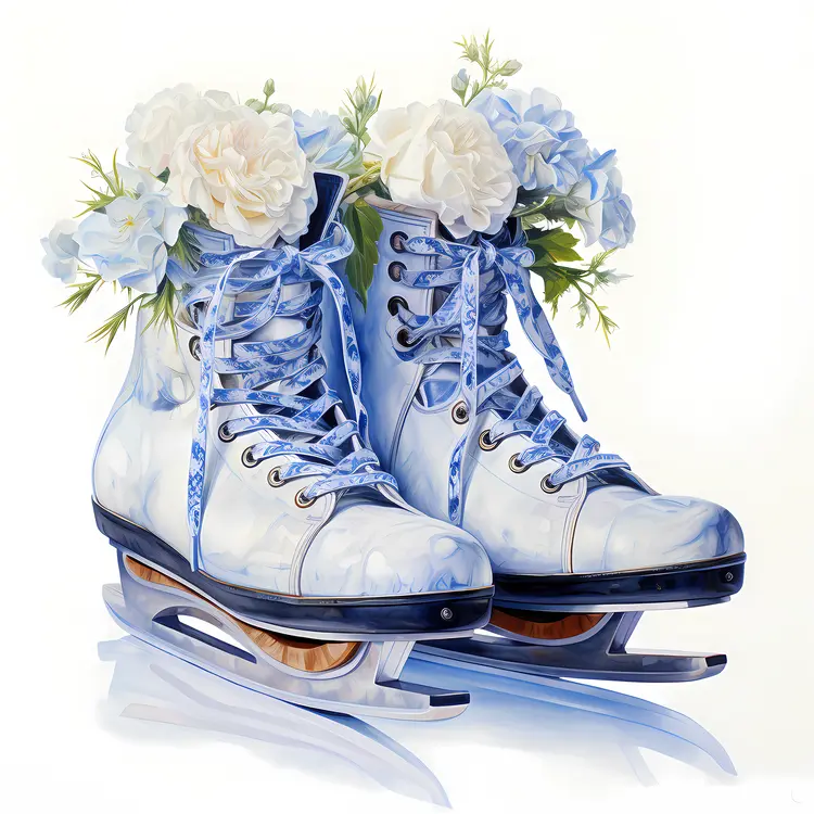 Ice Skates with Flowers and Laces
