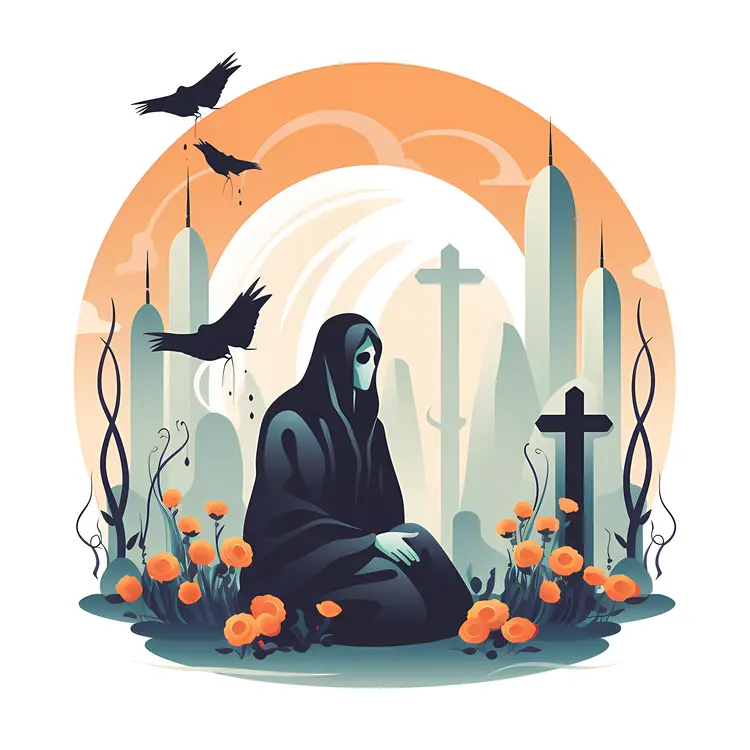 Grim Reaper in a Cemetery with Crows