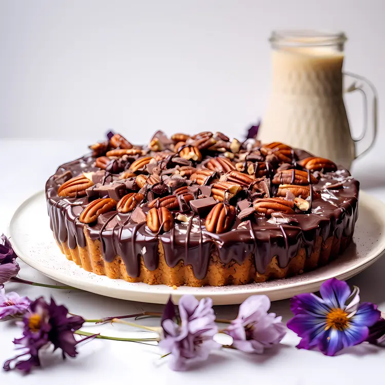 Delicious Chocolate Cake with Pecans and Milk