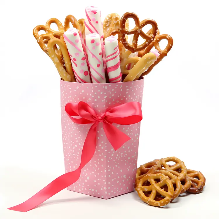 Pretzels and Candy Canes in Pink Polka Dot Bag