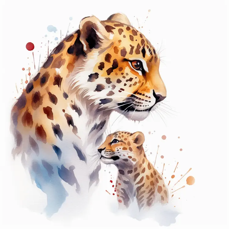 Beautiful Leopard and Cub Illustration