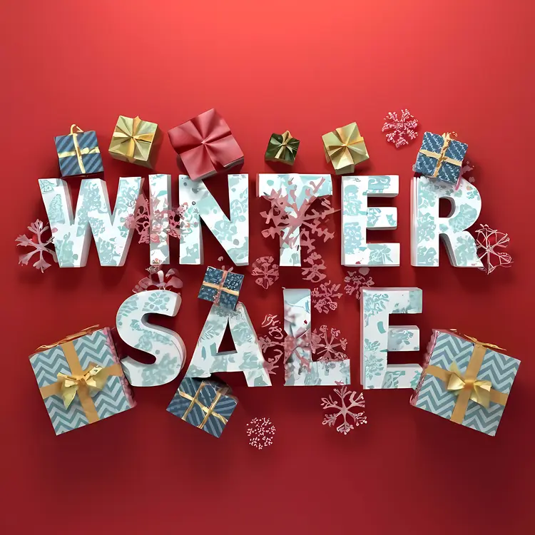 Winter Sale with Gifts and Snowflakes