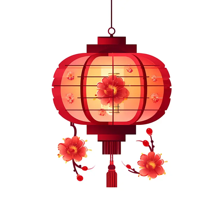 Red Lantern with Blossom Decorations for Chinese New Year