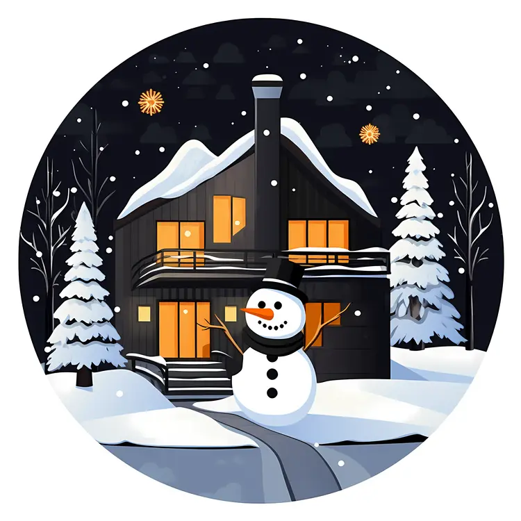 Snowy House with Snowman