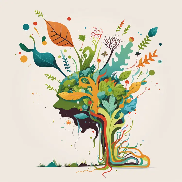 Abstract Nature Head with Leaves and Branches