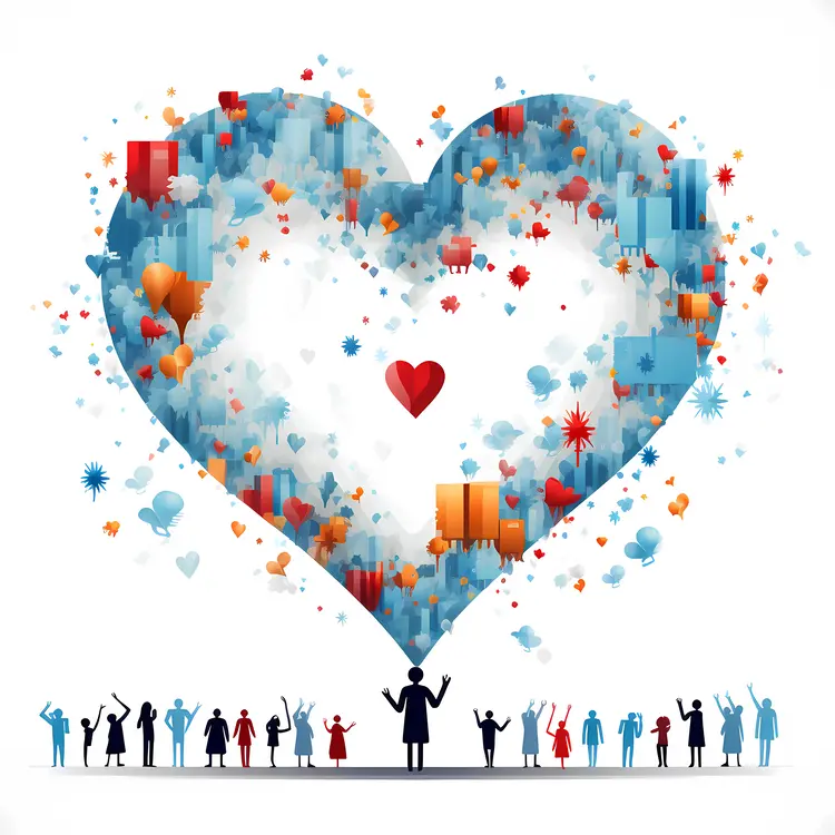 Heart with People and Vibrant Cityscape
