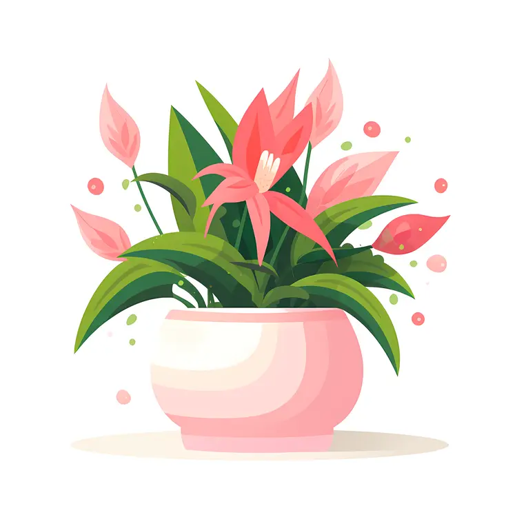 Pink Flower Pot with Green Leaves
