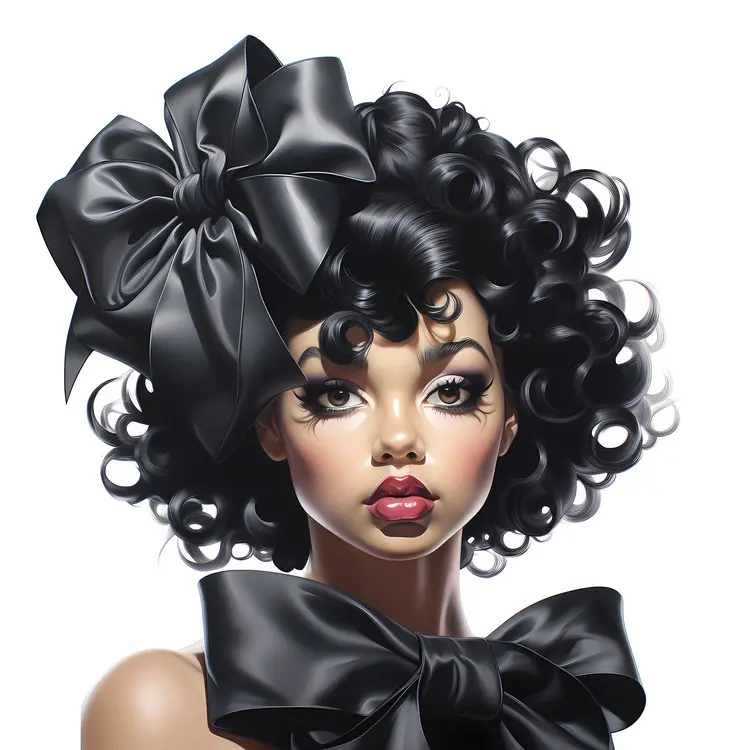 Woman with Curly Hair and Black Bow