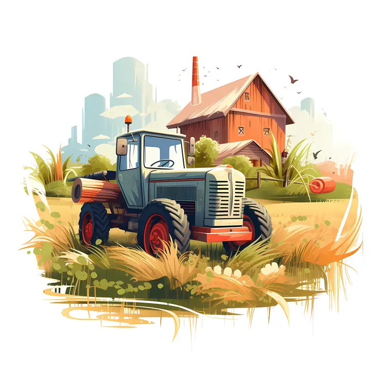 Tractor in Front of a Barn