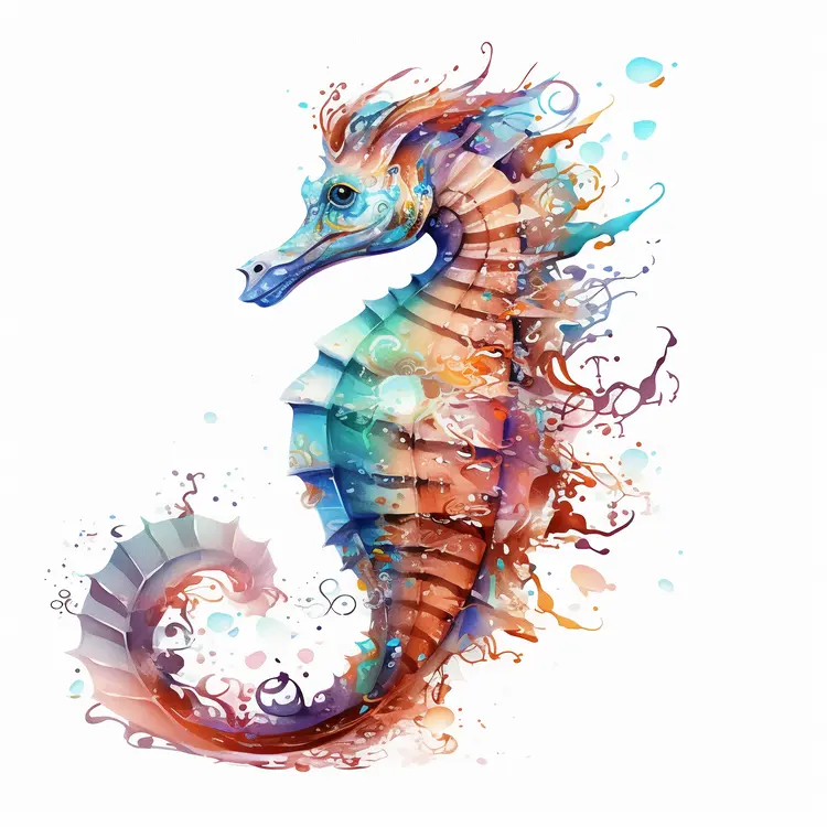 Colorful Watercolor Seahorse Illustration