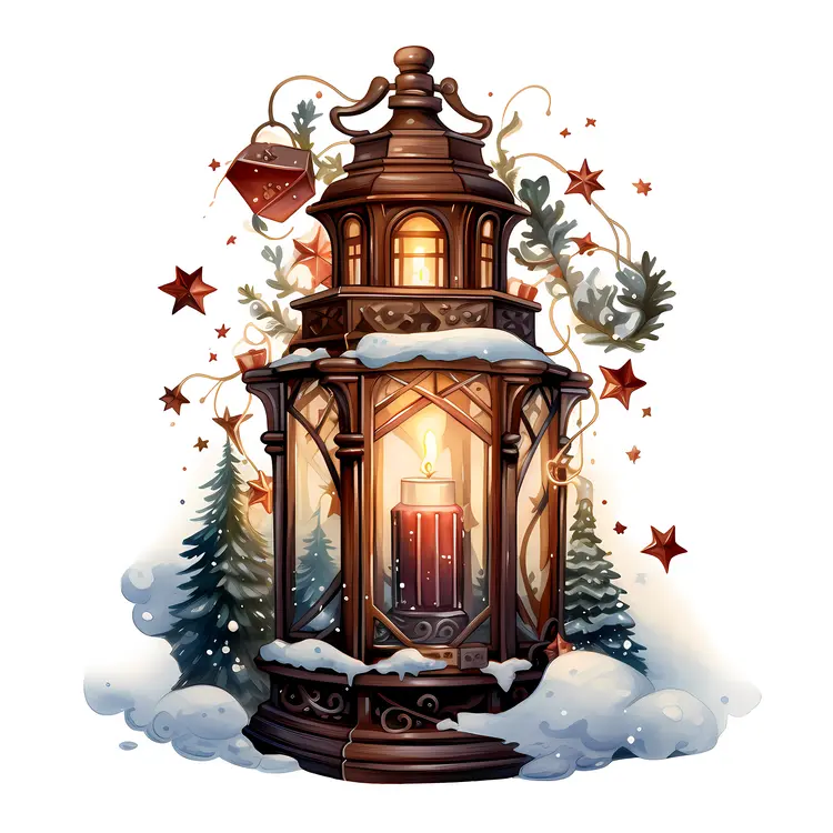 Bronze Lantern with Red Candle and Stars