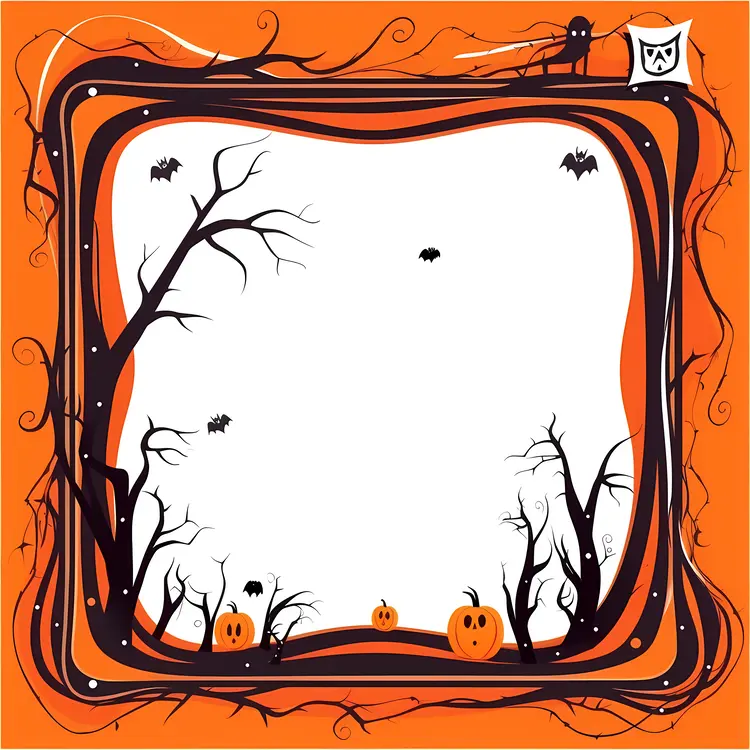Halloween Frame with Pumpkins and Decorations