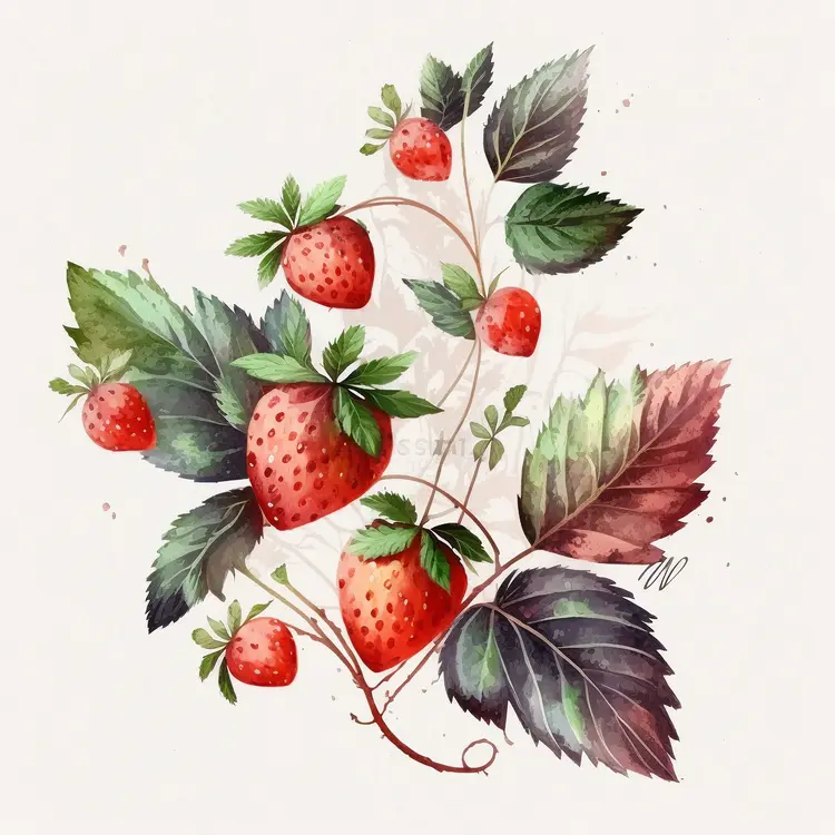 Watercolor Strawberry Botanical Illustration