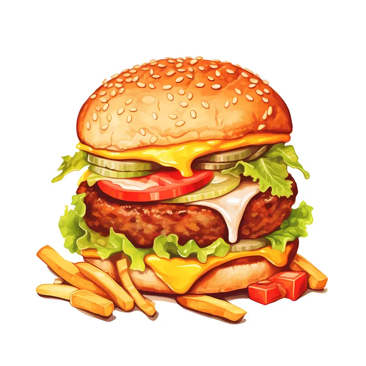 Double Cheeseburger with Fries and Ketchup