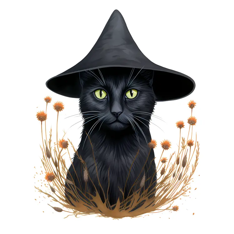 Black Cat with Witch Hat for Halloween