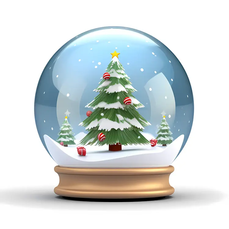Christmas Tree in Snow Globe with Golden Base