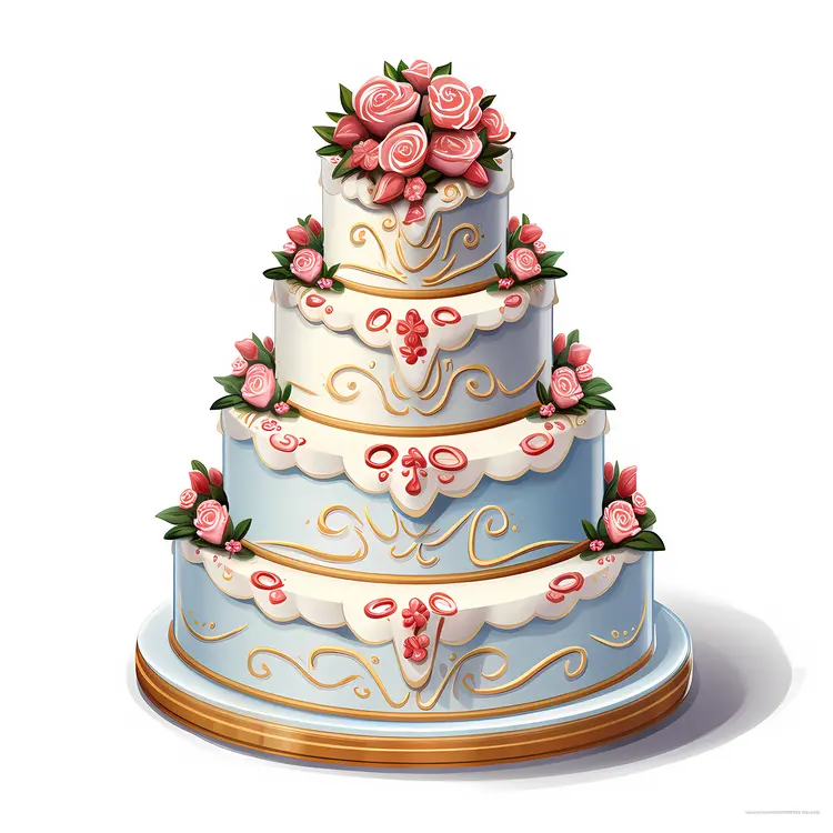 Elegant Rose Cake with Floral Decorations