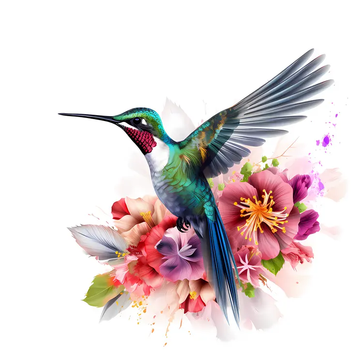 Colorful Hummingbird with Flowers