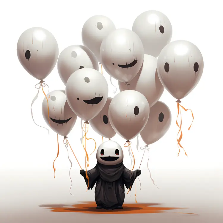 Cute Ghost with Halloween Balloons