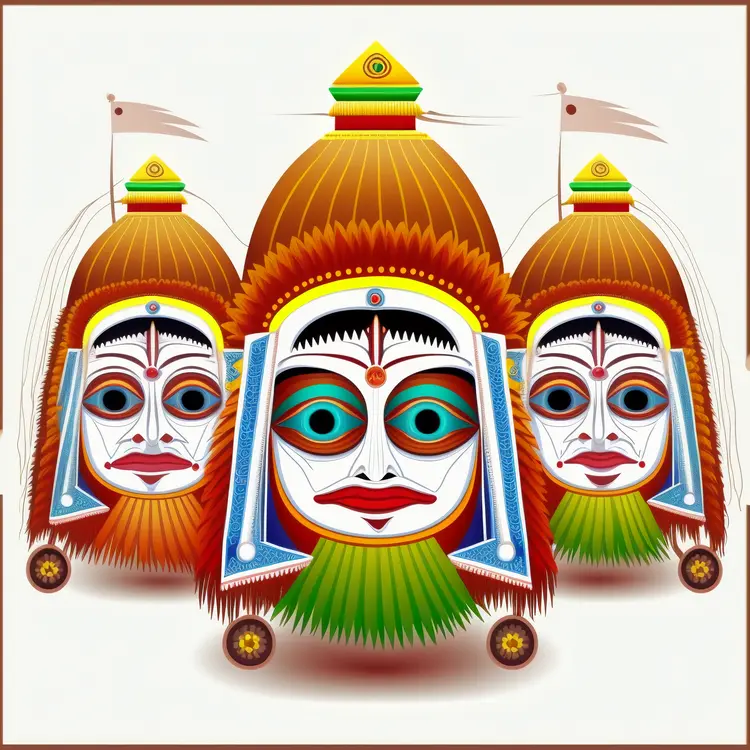 Traditional Chariots with Masks for Rath Yatra Festival