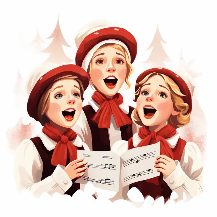 Children Singing Christmas Carols in Winter