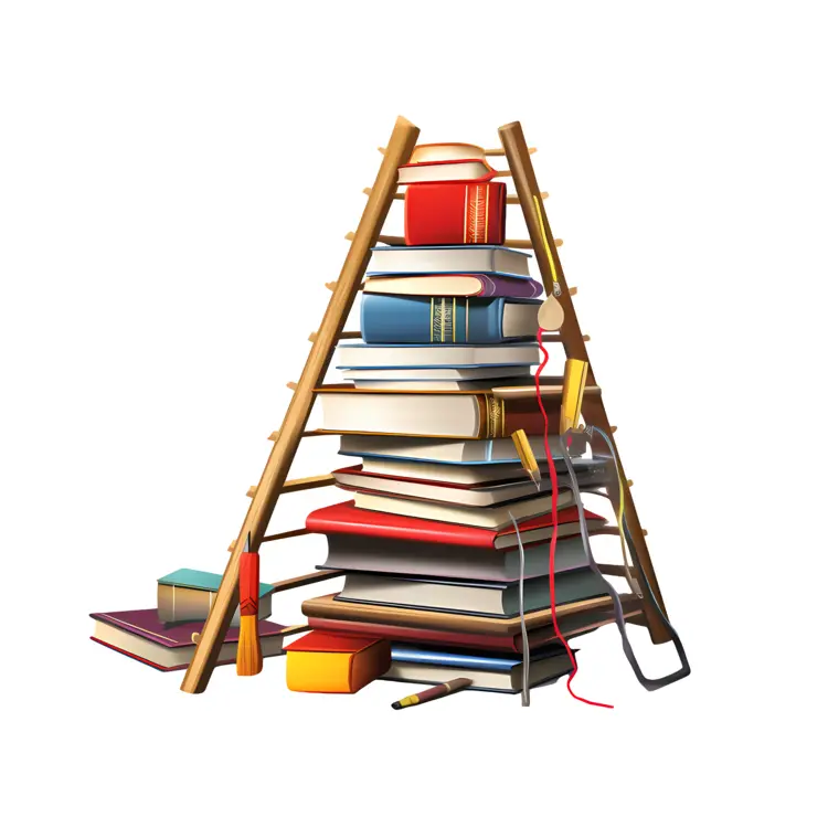 Stack of Books with Ladder for Reading and Education