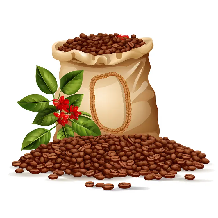 Sack of Coffee Beans with Leaves