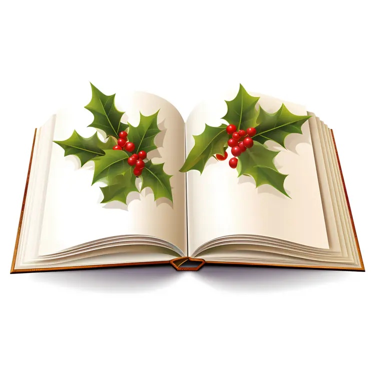 Holly and Berries in an Open Book