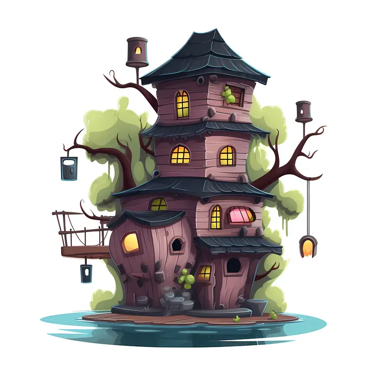 Whimsical Treehouse with Lanterns