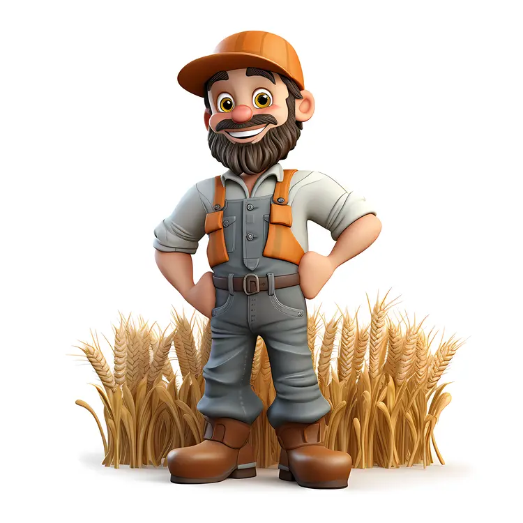 Cartoon Farmer with Wheat Field