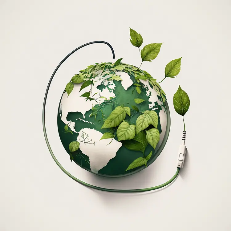 Green Earth with Leaves and Cable for Sustainability Concept