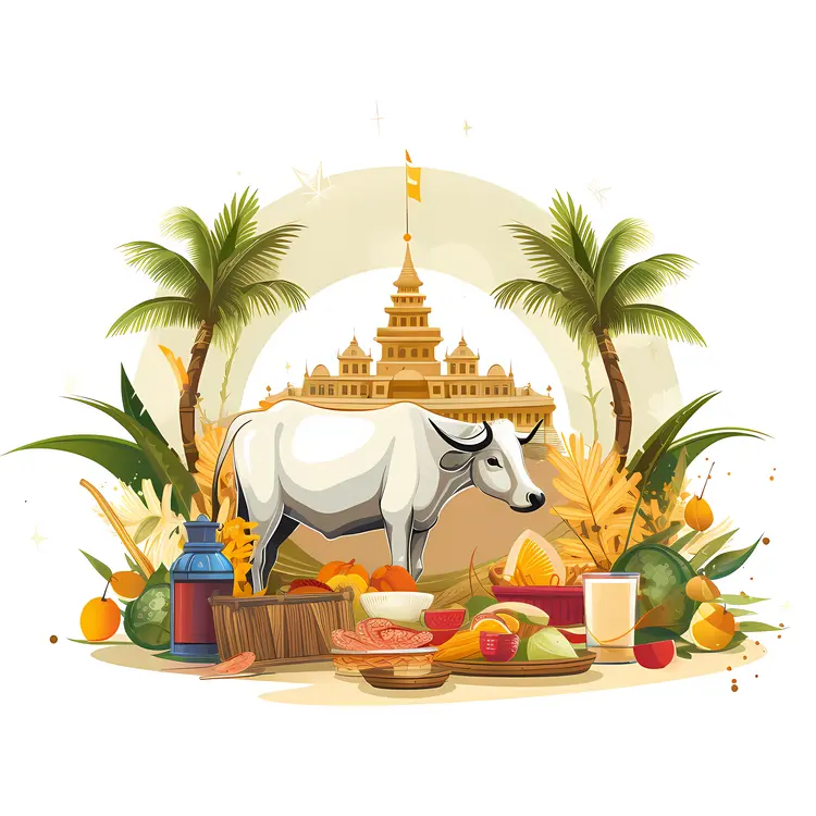Cow and Offerings in Festival Celebration