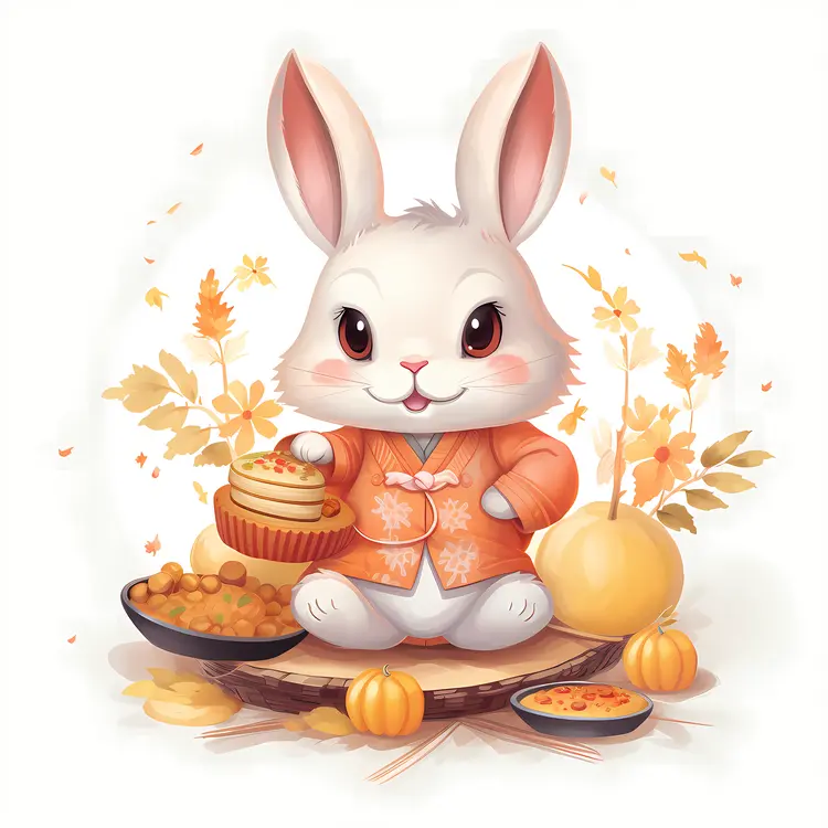 White Rabbit with Mooncakes in Orange Outfit