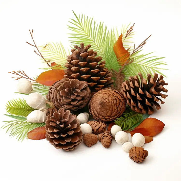 Beautiful Pine Cones and Autumn Leaves for Holiday Decoration
