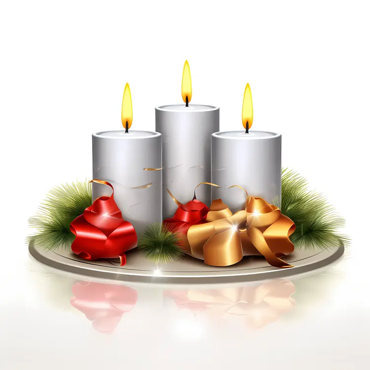 Silver Candles with Red and Gold Bows