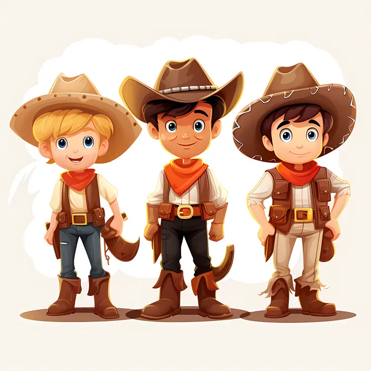 Cute Cartoon Cowboys in Western Attire