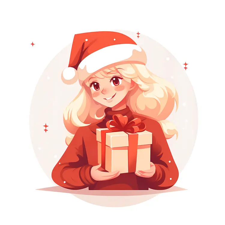 Happy Girl Holding a Christmas Gift