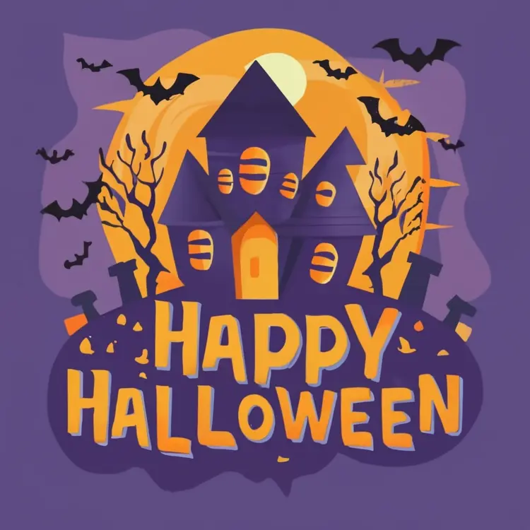 Happy Halloween with Haunted House and Bats
